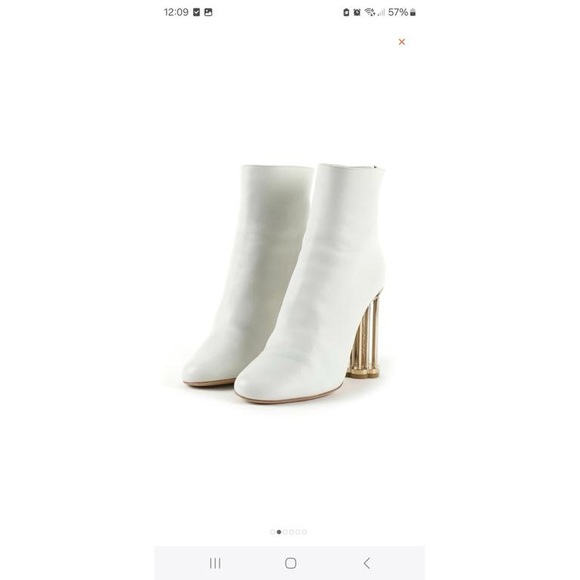 Salvatore Ferragamo “Coriano” white leather ankle boots gold cage heels - - Picture 2 of 7